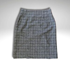 Vintage Houndstooth Plaid Wool Blend Black & White Pencil Skirt